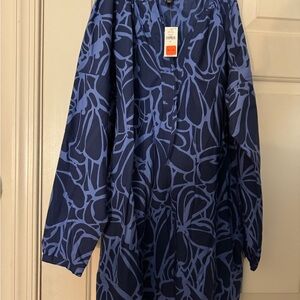 Banana Republic Blue Patterned Long Sleeve Dress